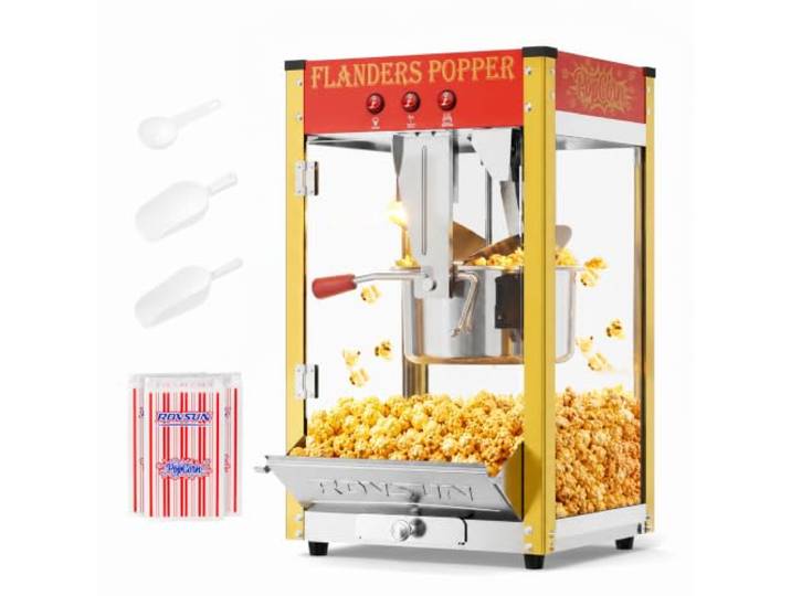 ROVSUN Popcornmaschine 800W mit 10‑Oz‑Edelstahl‑Kessel 40 Tassen Popcorn mit 3–5 Minuten Aufpoppzeit für Partys, Filmabende, Schulen und Convenience‑Stores Rot