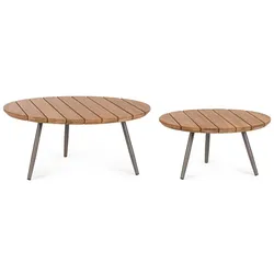 2er-Set Gartencouchtisch Corbeta - Edelstahl & Teakholz Natur, Ø 60 / 80 cm