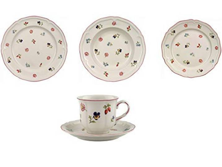 Villeroy & Boch Set 30-teilig: 6 flache Teller 26 cm, 6 tiefe Teller 23 cm, 6 Dessertteller 21 cm, 6 Kaffeetassen, 6 Untertassen für Kaffeetasse, Geblümt