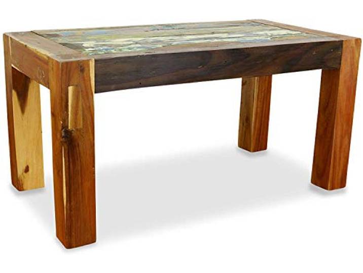 livasia Sofatisch aus Teakholz – 80x40x40cm – Couchtisch Holz mit Rustikalem Design, Handgefertigt in Indonesien, Naturbelassenes Recyceltes Bootsholz, Versiegelt
