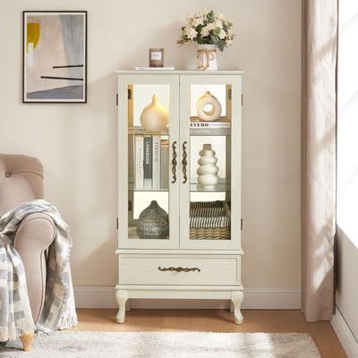 Moda Furnishings Curio Cabinet Lighted Glass Cabinet Glass