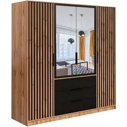 DREHTÜRENSCHRANK GAREN 196/200/57,5 cm 4-türig mit Spiegel Eiche Wotan