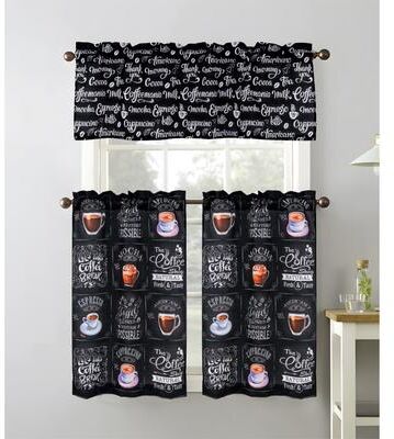 RT Designer Collection Coffee Cucina Kitchen Curtain Set - Black