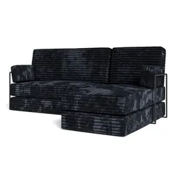 ECKSOFA NOTIA modulares Boneless Sofa mit Schlaffunktion Schwarz Kordstoff