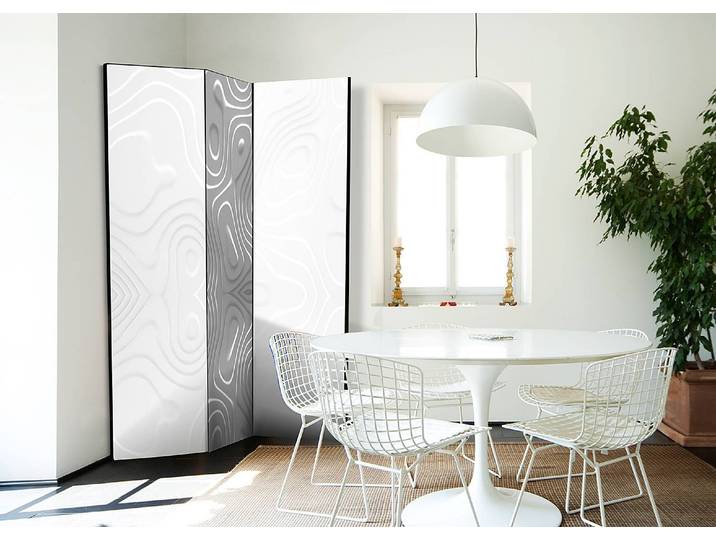 Paravent White Waves 1 côté Non-tissé sur pin massif Blanc/Argenté 135 x 172cm