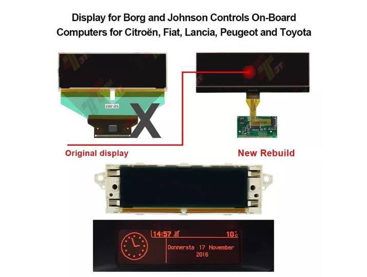 Écran LCD de tableau de bord pour ordinateurs embarqués Citroën, Fiat, Lancia, Peugeot et Toyota