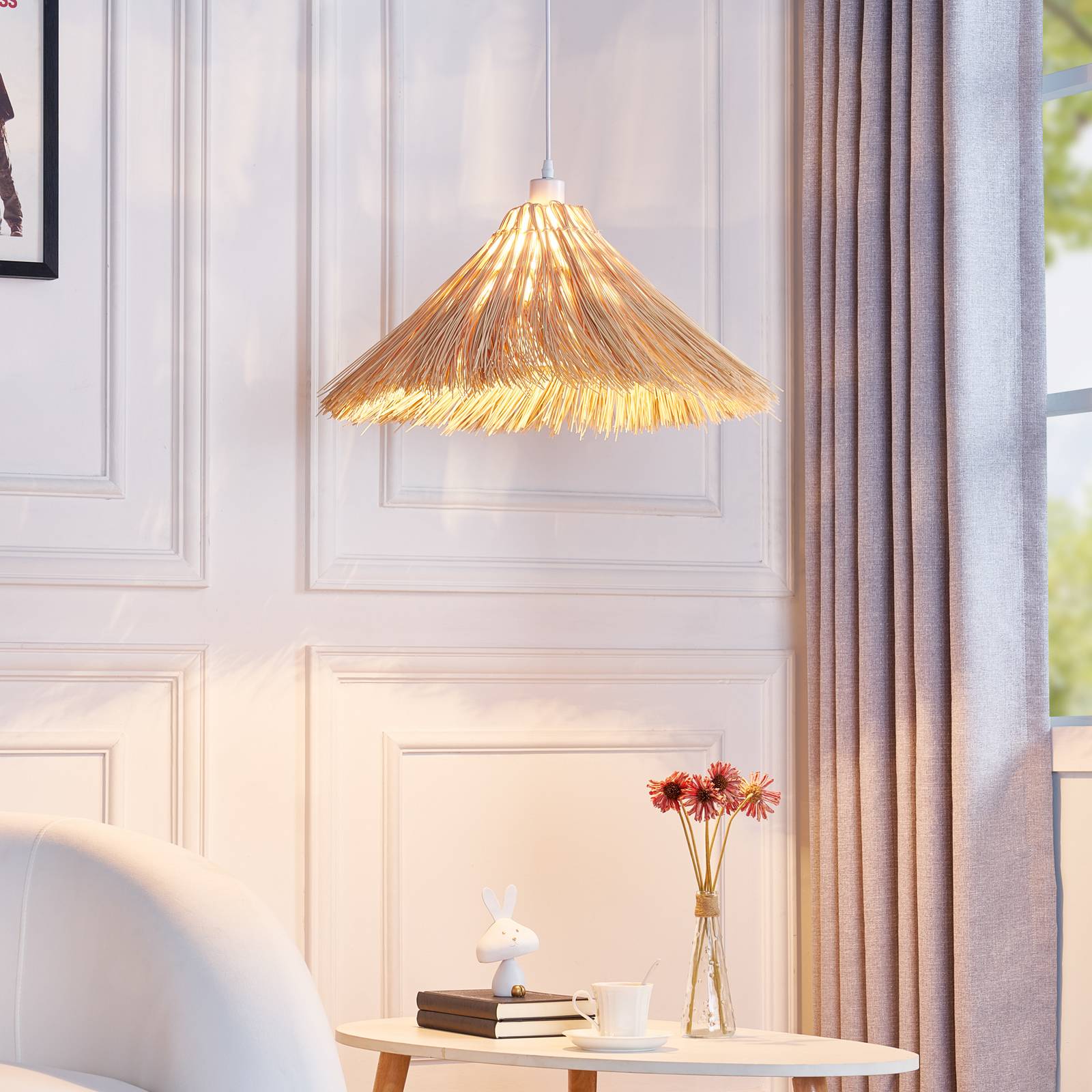Pendant Light Borys Lindby, dimmable, Light wood, Living / Dining Room, Bamboo, Country House / Rustic, Ceiling Light