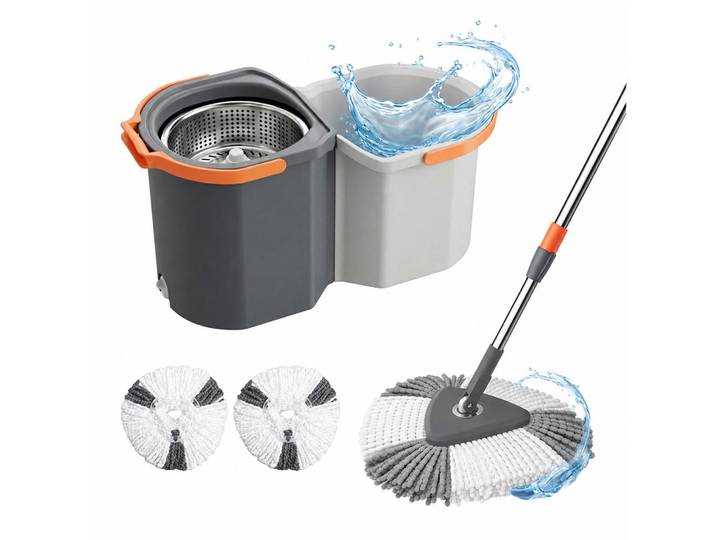 Relaxdays Wischmopp-Set Anthrazit Grau Koralle mit Eimer Schleuder, Mehrfarbig, Kunststoff, Metall, 28x25x54 cm, Freizeit & Co, Heimwerken, Werkzeug, Elektrowerkzeug