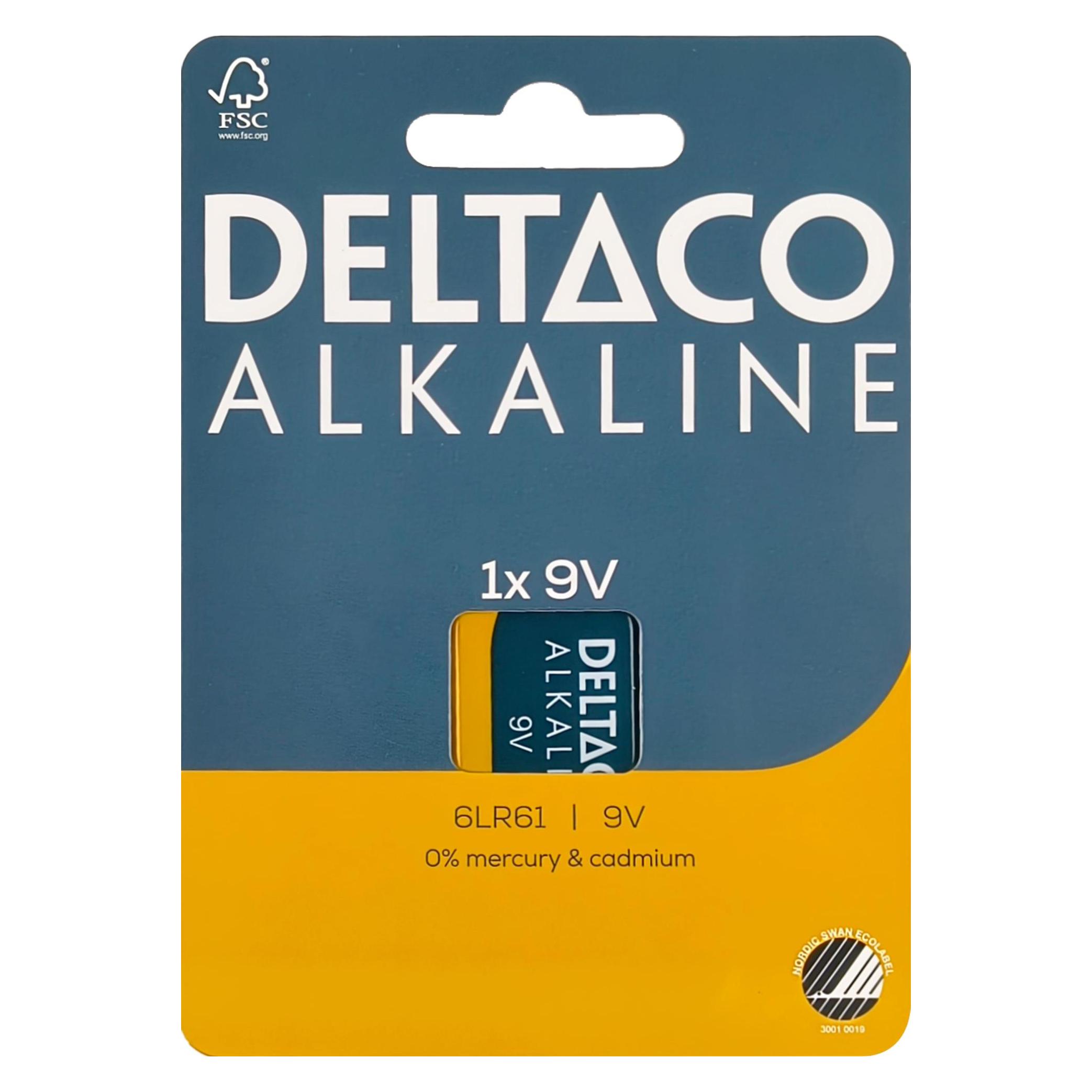 Deltaco 9V/6LR61 Alkaline 1-pack (1 Stk., 9V Block, 800 mAh) (6LR61-1B)