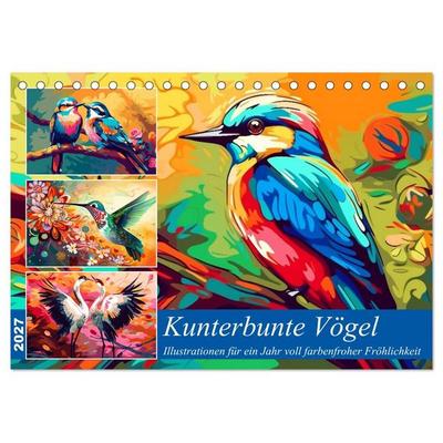 Kunterbunte Vögel (Tischkalender 2027 DIN A5 quer), CALVENDO Monatskalender