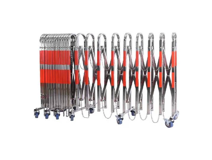 Barrière télescopique en acier inoxydable, pliable et mobile, pour la sécurité des chantiers de construction et des écoles maternelles