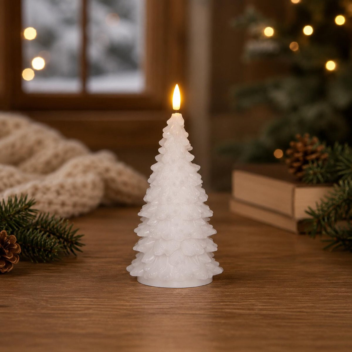 Anna's Collection LED kerstboom kaars - wit - 20 cm