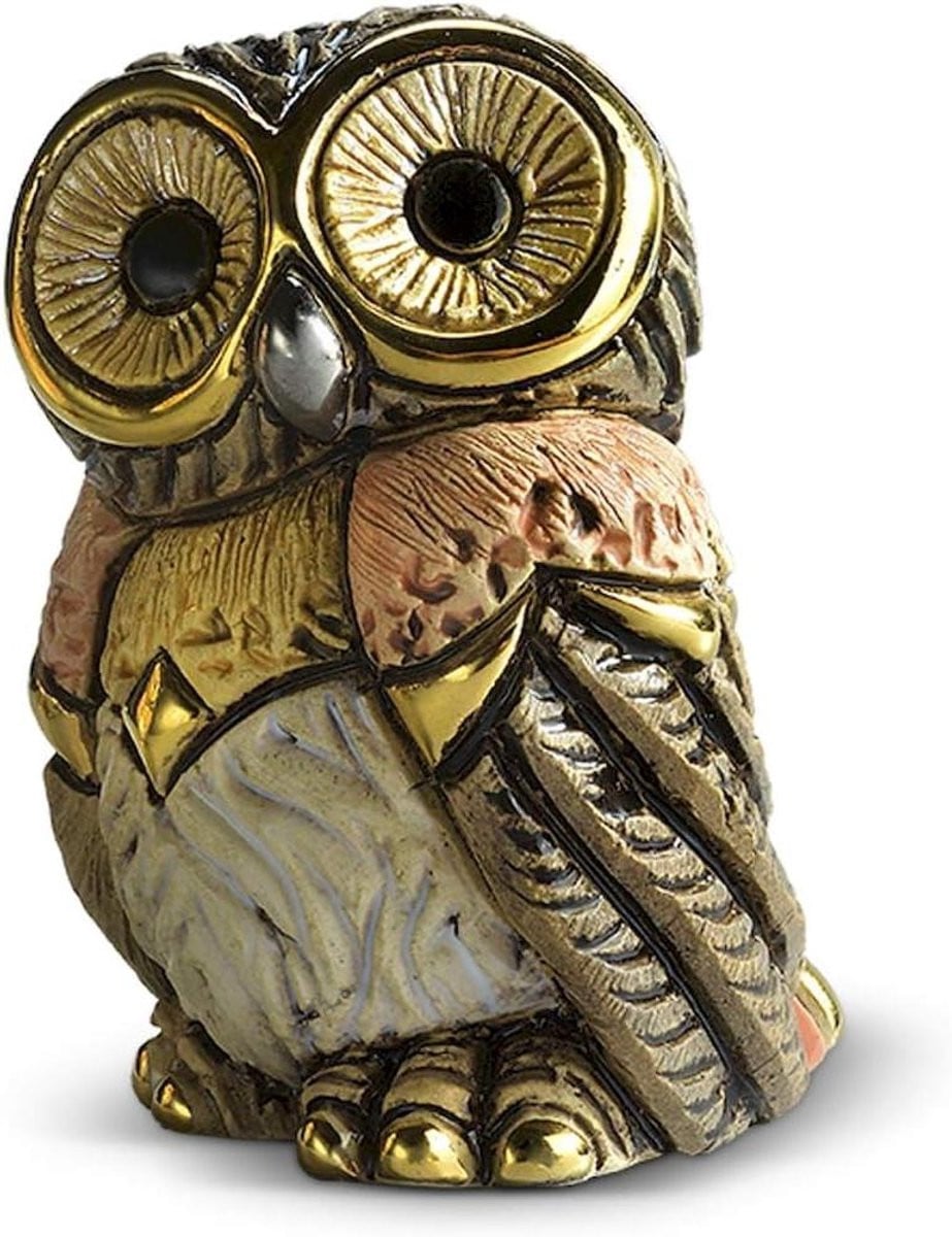 Handgemaakt Keramiek Uil Beeldje Oostelijke Uil Multicolor H: 8 cm, B: 7 cm, D: 6 cm