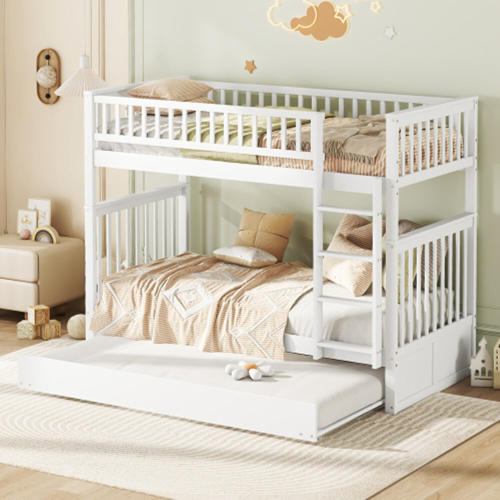 Etagenbetten Kinderbetten Dreierbetten Etagenbetten mit Ausziehbett Geländer Treppe 90*200cm