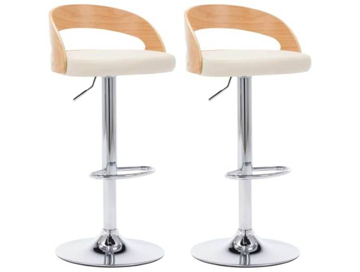 Barstühle, 2 Stück, cremefarben, Kunstleder und gebogenes Holz, verstellbar Modernes Design, stabiles Metallfuß, gepolsterte Sitzfläche, integrierte Fußstütze, Gashebel, Belastung 110 kg
