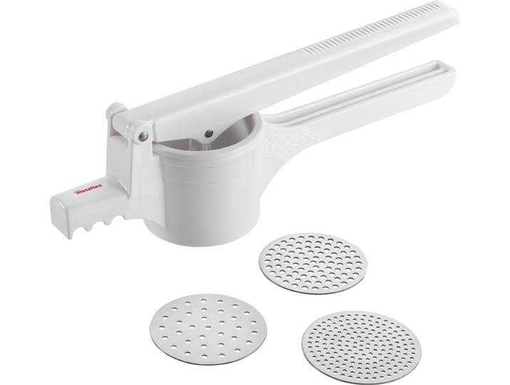 Metaltex - Aardappelstamper - Pureestamper - 3 Verwisselbare RVS Schijven - 36 cm - Wit
