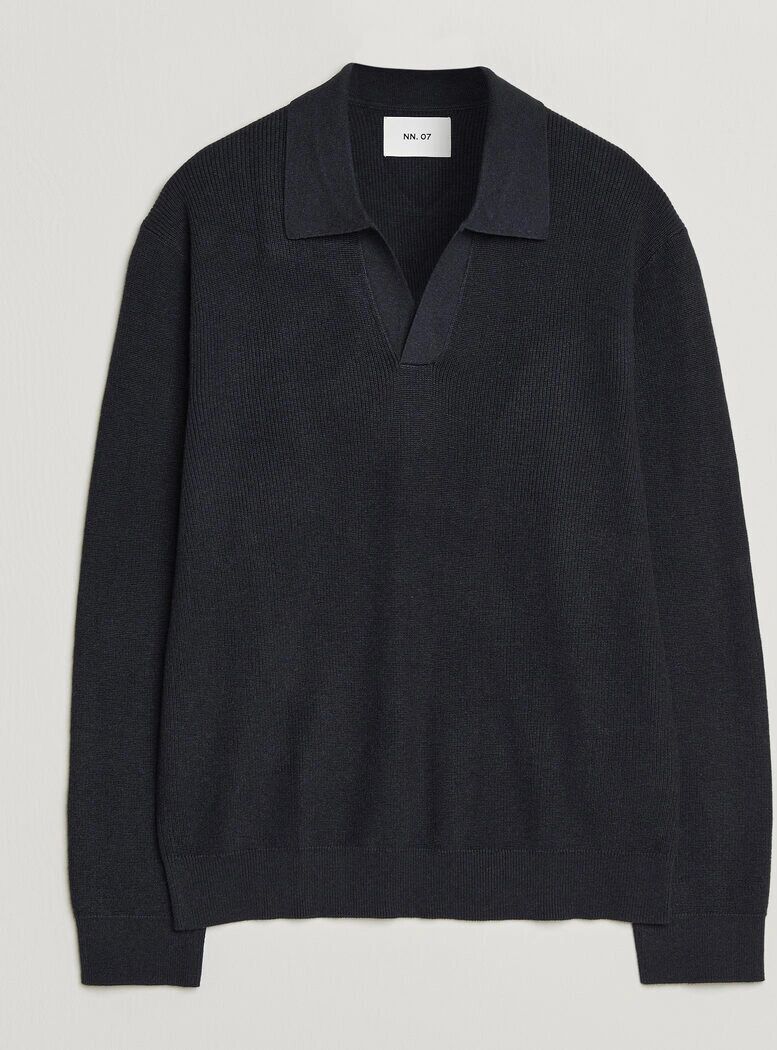 NN07 Hope Cotton/Cashmere Rib Knitted Polo Navy