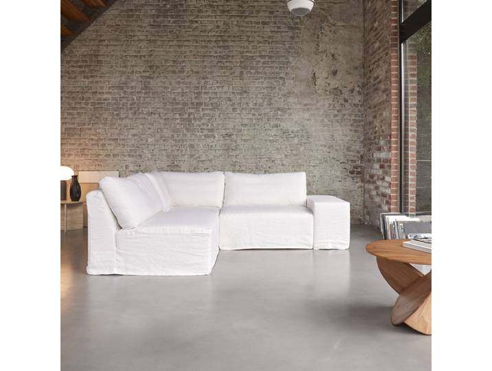Modul-Ecksofa aus weißem Leinen, 3-Sitzer - Weiß