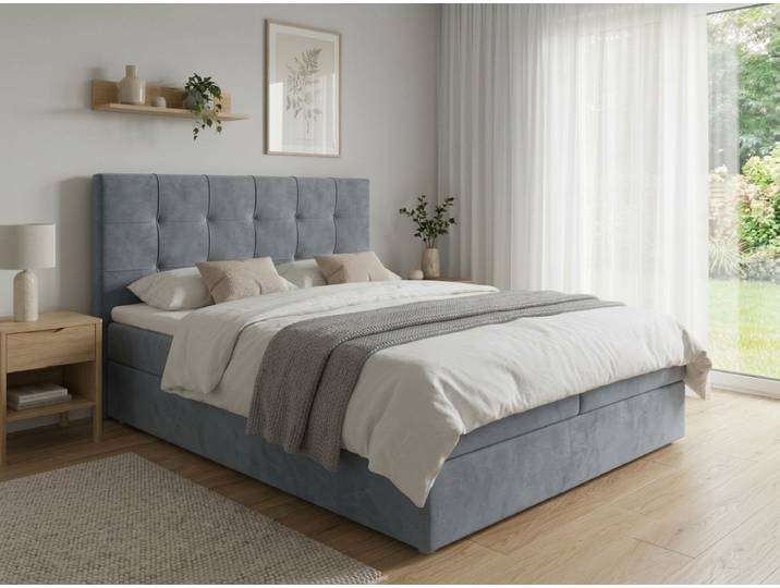 Boxspring-Polsterbett DIRELIS TRINITY 140x200 cm grau Matratze: Bonell-Federkernmatratze