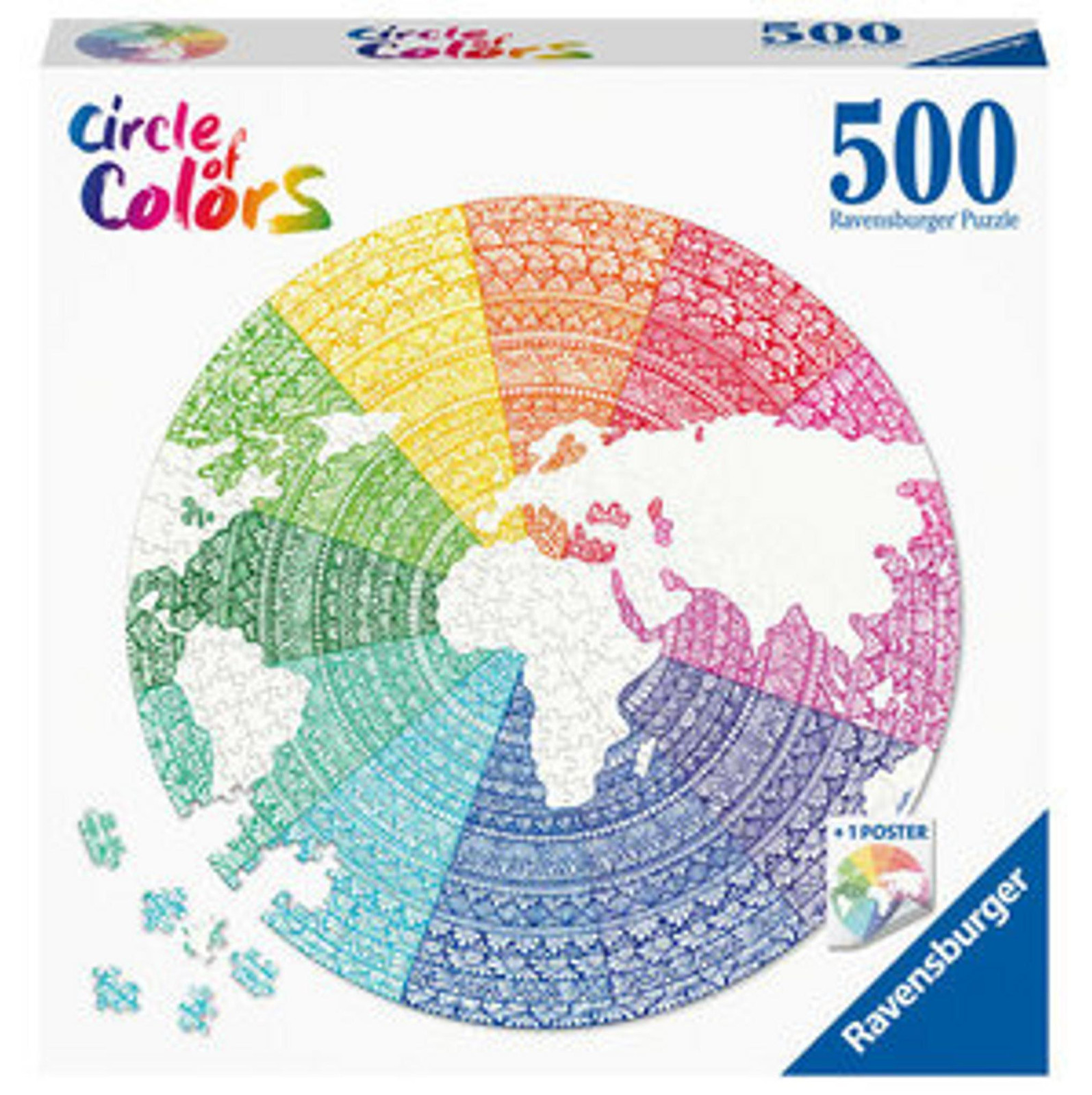 Ravensburger Puzzel Circle of Colors met 500 stukjes en wereldkaarten