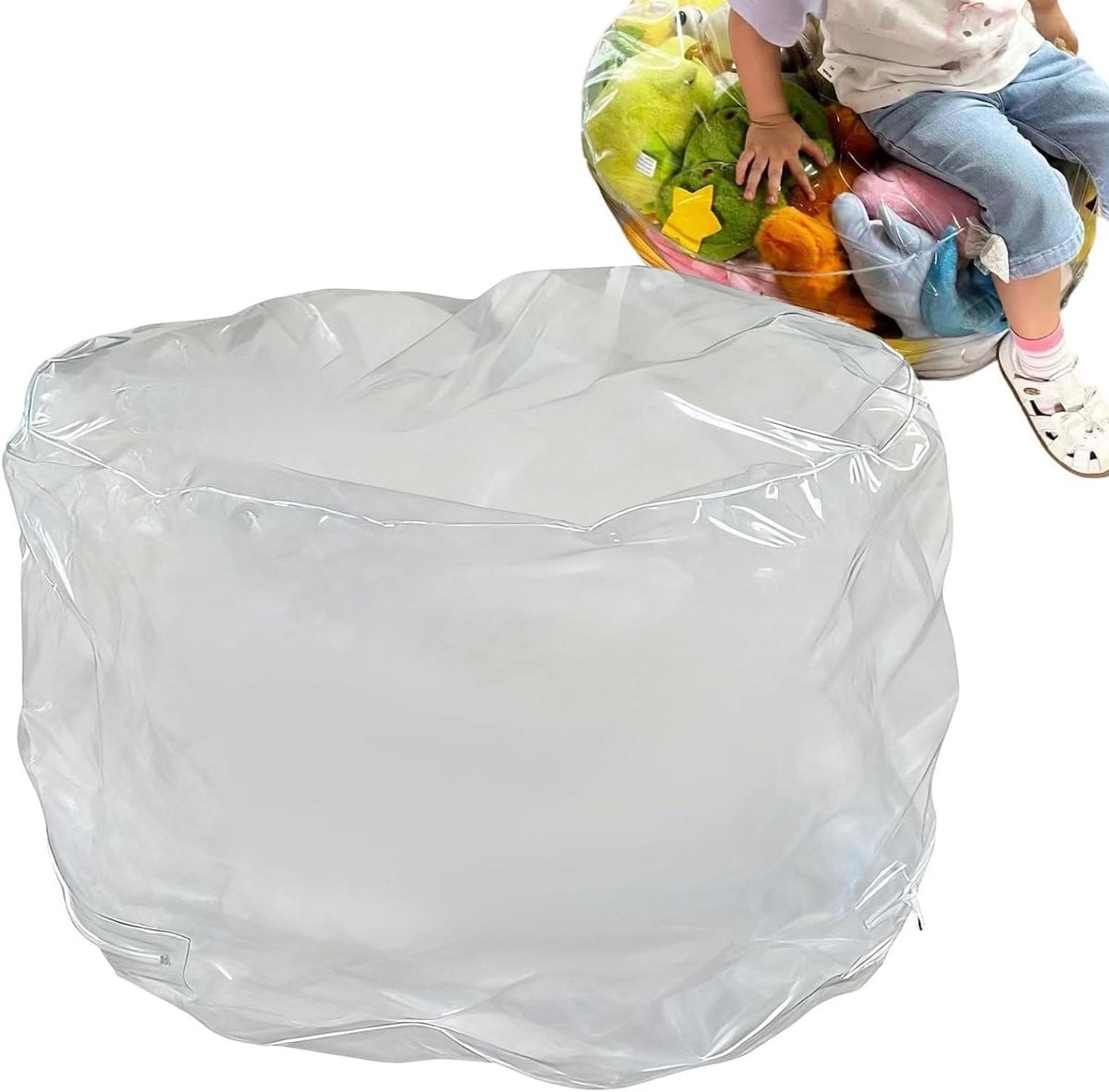 Transparante Opberg Poef en Zitzak Stoel voor Speelgoed - 50 x 35 cm