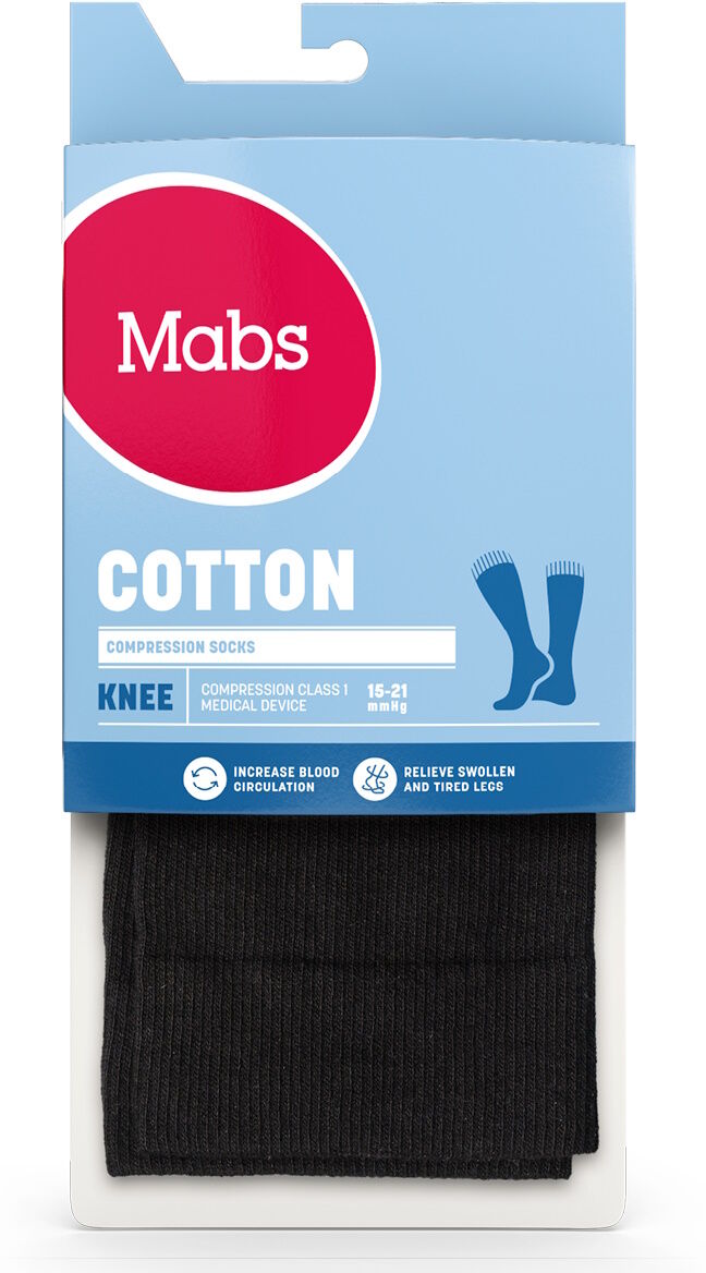 Mabs Cotton Knee Black Medium Medicinsk udstyr 1 par