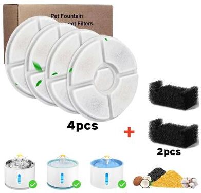 Uplift Picks Activated Carbon Cat Water Fountain Filter Set For Round Flower Pet Drinking Fountains 4 Filter ( 2 Sponge)
