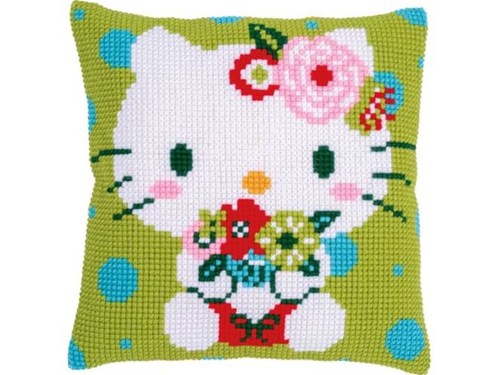 Vervaco Hello Kitty Bloemen Kruissteek Kussen Kit, ecru, ca. 40 x 40 cm