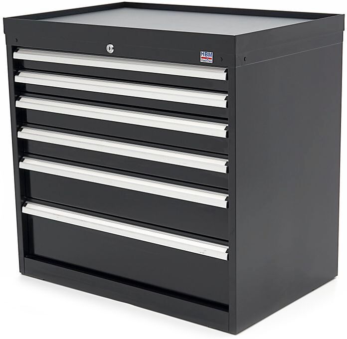 HBM Profi-Werkzeugschrank mit 6 Schubladen / Schubladenschrank, 88 x 58 x 80 cm, schwarz