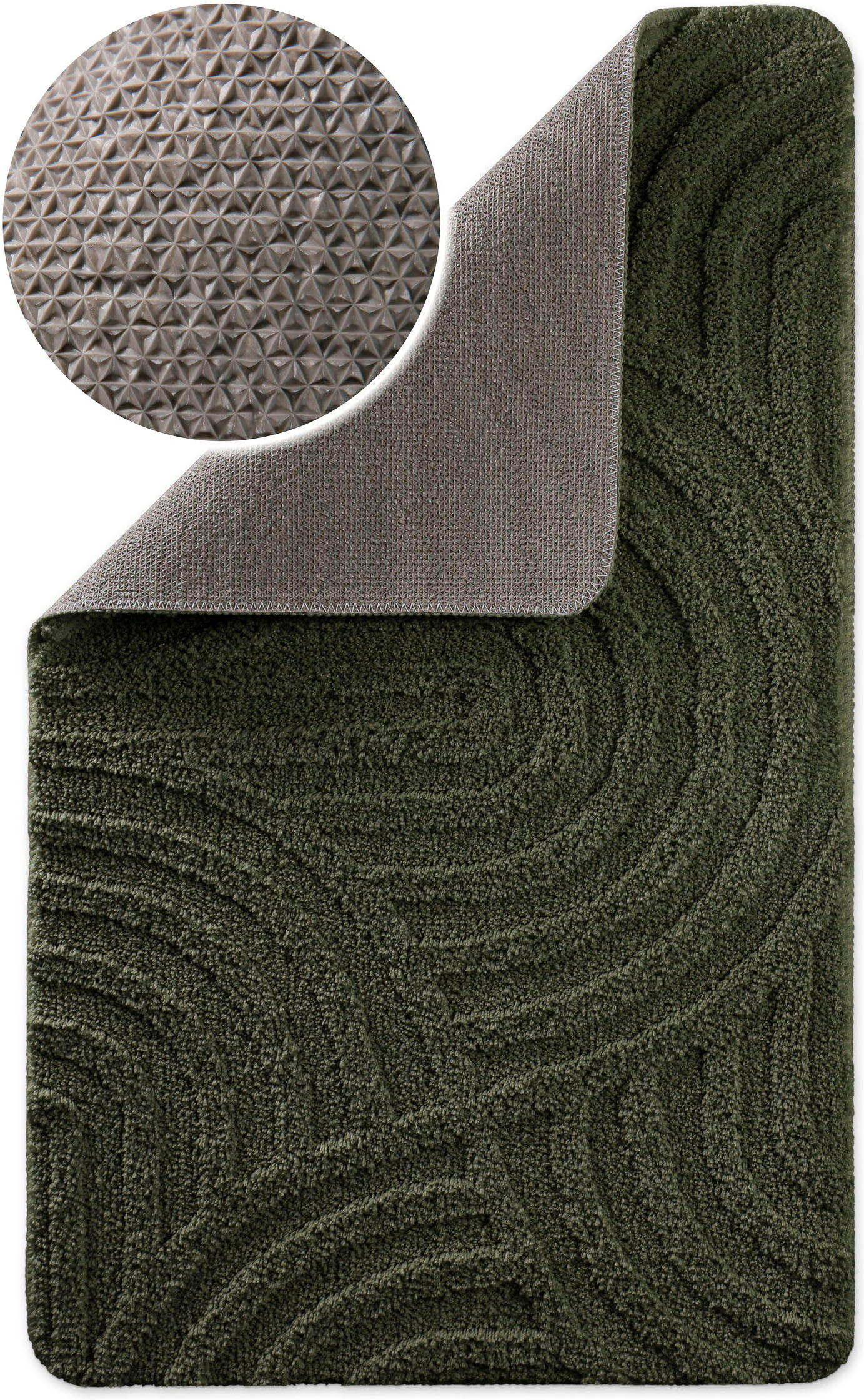 Badematte WECON HOME "Fiete", grün (kiefern grün), H:25mm, Polyester, Badematten, Badematte, Badteppich, Hoch-Tief-Effekt, weich, rutschhemmend, waschbar, getuftet kiefern grün rechteckig (80cm x 150cm )