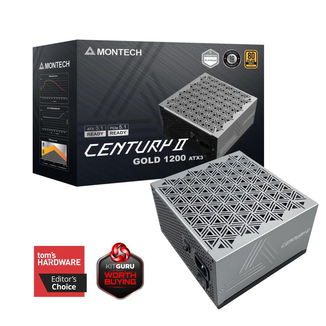Montech Netzteil Century II 1200W 80+ Gold, ATX 3.1, Silber