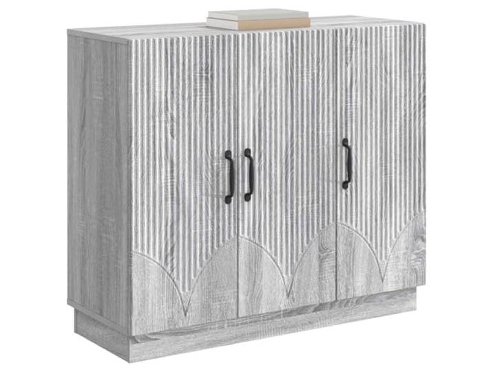 KTHLBRH Sideboard Grau Sonoma 89 x 34,5 x 77 cm Ingenieurholz 3 Türen, 60 kg Kapazität, modernes Design, einfache Montage für 2 Personen, vielseitige Verwendung