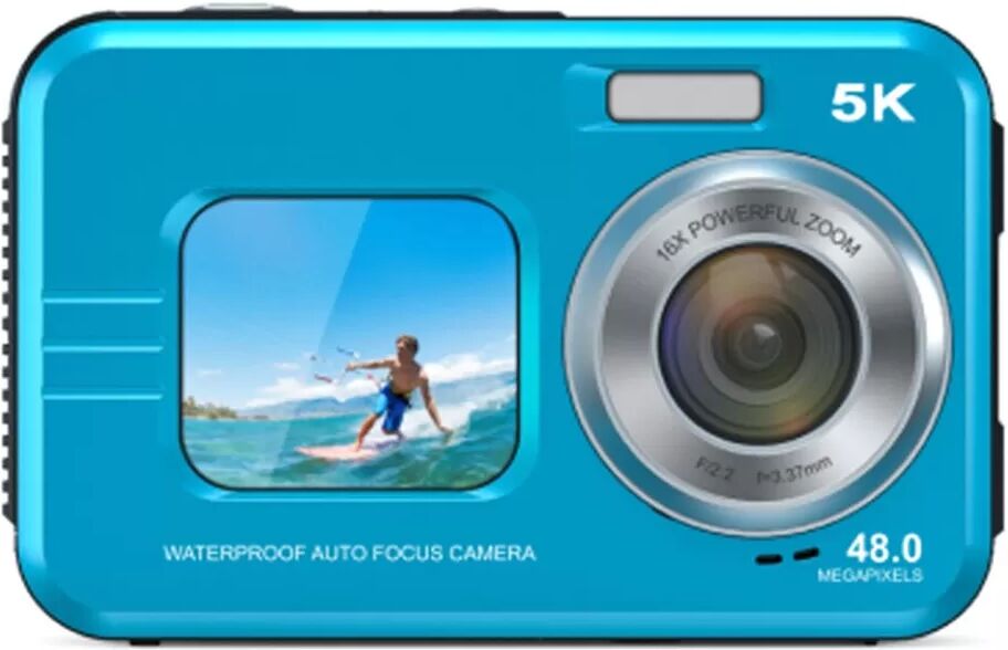 INF 5K Wasserdichte Digitalkamera mit Dual-Display für Selfies und Unterwasseraufnahmen Blau