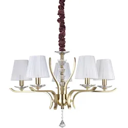 Ideal Lux Kristall-Pendelleuchte PEGASO, 5-flammig, Ø 72cm, E14, Messing gebürstet / Organza IDEA-197722