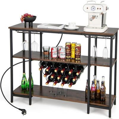 COSTWAY Weinbarschrank, Industrie-Weinregal mit Ablagen, Glashaltern, Flaschenfächern und Steckdosen, pflegeleicht für Zuhause, Küche & Bar