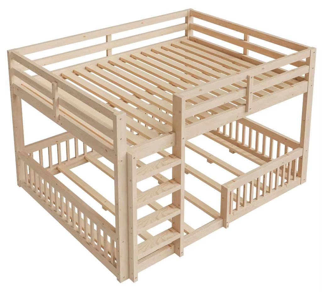 Etagenbett - Kinder-Etagenbett - 160 x 200 cm - Leiter - Sicherheitsgitter - MDF und Kiefernholz - Natur