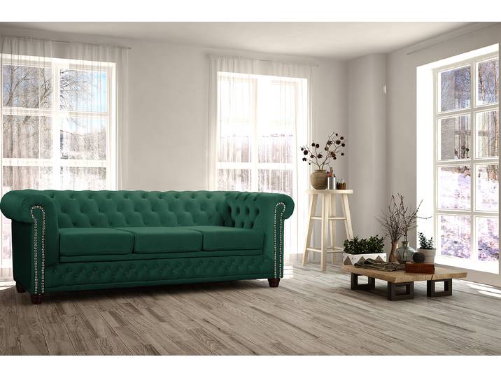3-Sitzer Sofa Grün/Antikgrün Samt Ravi 203 x 72 x 86cm Schlaffunktion für dauerhafte Nutzung Industrial