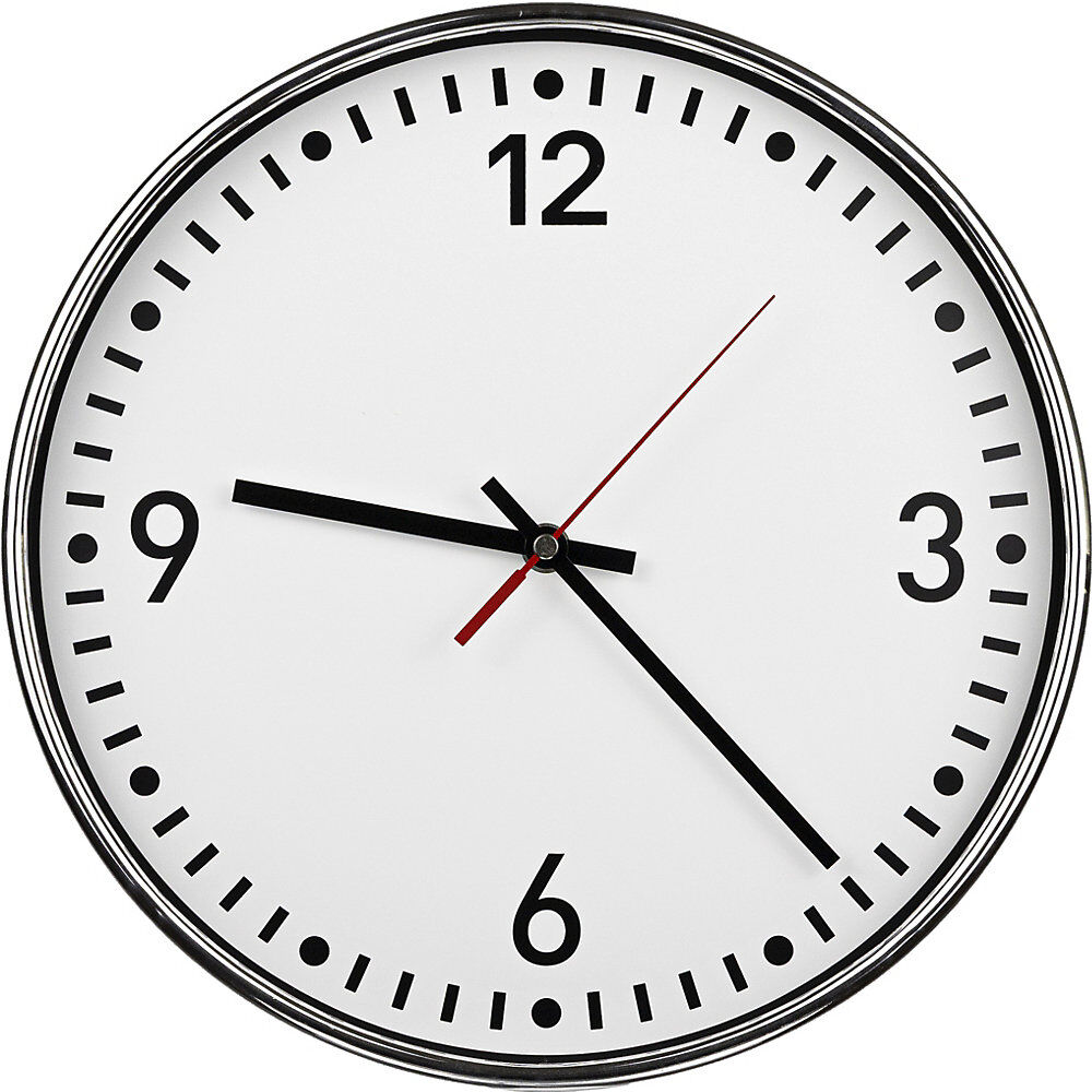 kaiserkraft Wanduhr, Ø 300 mm, Quarzuhr, Zifferblatt weiß, mit Zahlen und Strichen