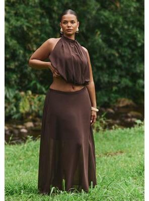 Plus Size Women's Semi-Sheer Chiffon Circle Skirt by ELOQUII in Chicory Coffee (Size 16)
