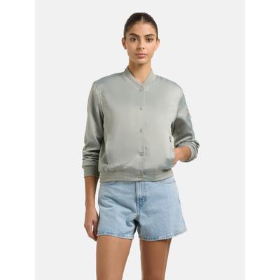 Collegejacke KHUJO "Tami", Damen, Gr. M (38), grau (cloud grün), Obermaterial: 97% Polyester, 3% Elasthan. Innenfutter: 100% Polyester, lässig geschnitten hüftlang, hoch geschlossener Ausschnitt, Rippbündchen, Jacken Collegejacke, Leichte Damen...