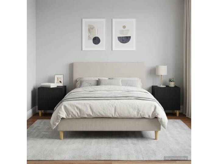 YUTAASU Nachttisch 2 STK. Schwarz 43 x 34,5 x 48 cm Holzwerkstoff Mit 2 Schubladen, Modernes Streifenmuster, Robust, Pflegeleicht, Vielseitig für Schlafzimmer und Wohnzimmer