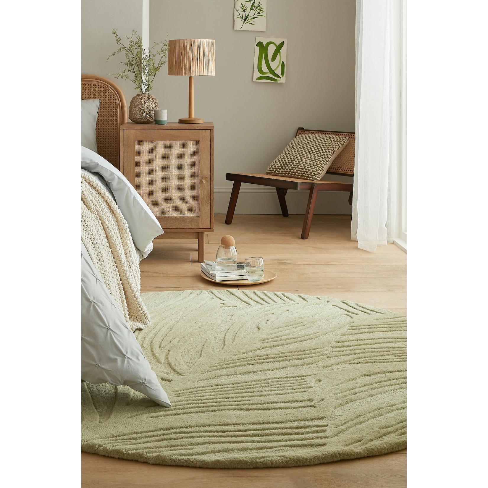 Wollteppich floral Grün-Beige Ø160 cm - LEVEN Kadima Design