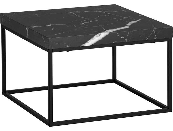WOHNLING Table basse 60x60x38 cm Noire Table basse aspect marbre Design moderne Table de salon carrée Table basse Petite table basse Pieds métalliques