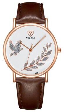 Everyday Crate YAZOLE 360 Womens Leather Watch Dove Of Peace Diamond Quartz Wrist Watch white+brown