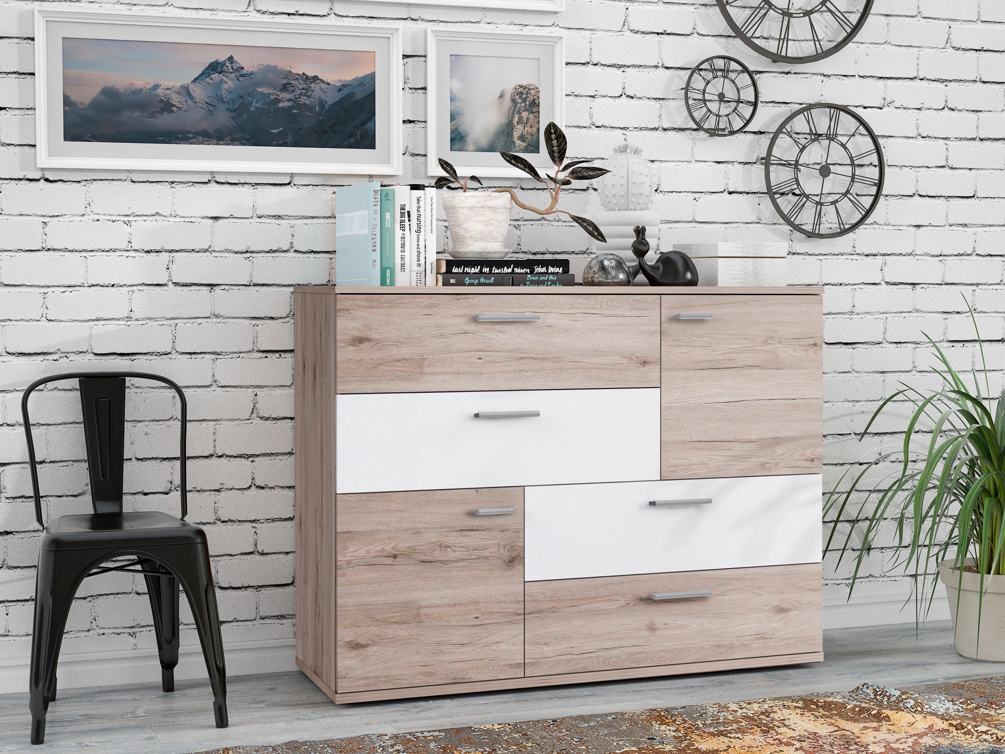 Kommode FORTE "Skive", beige (sandeiche, weiß), B:125cm H:95,9cm T:41,3cm, Sideboards, Kommode, Breite ca. 125 cm