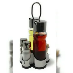 DanDiBo Menage Essig und Öl Spender Glas Salz Pfeffer Zahnstocher Set Edelstahl 250 Silber Glas Ölspender
