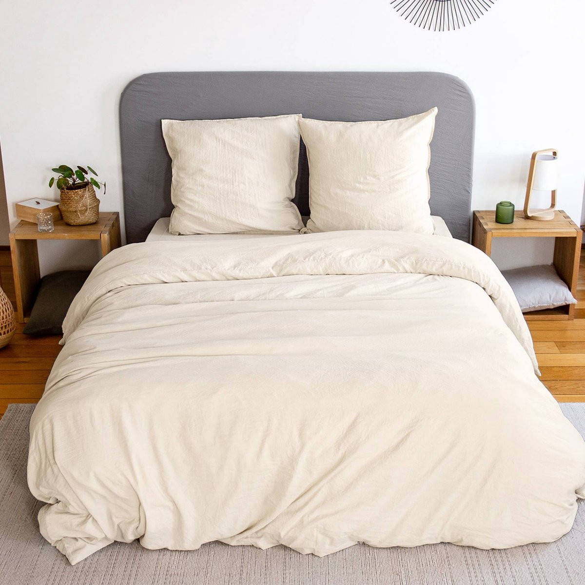 Sweek Luna beddengoedset voor 2 personen in zandkleurig microvezel