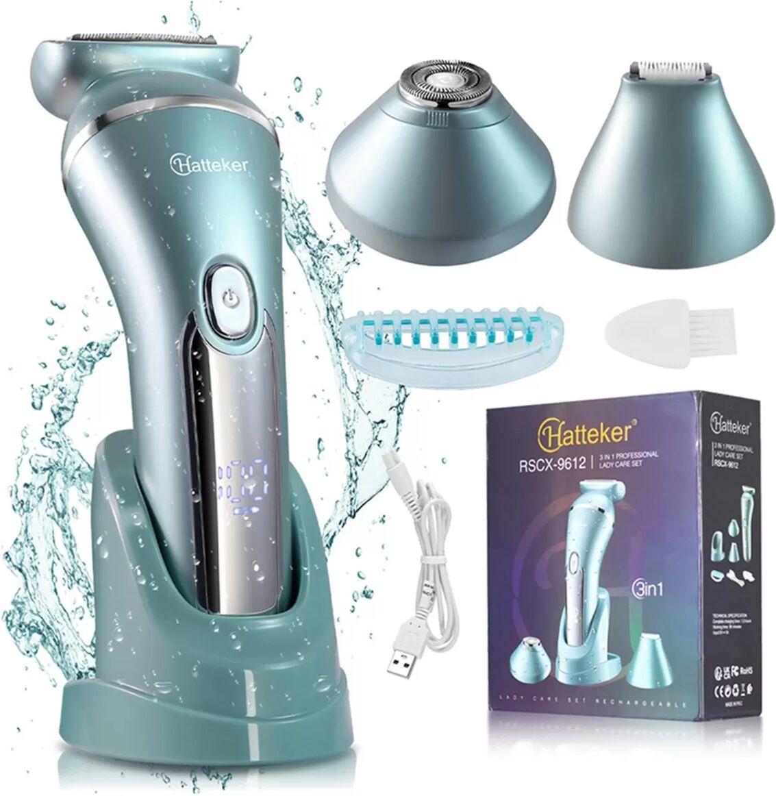 INF Rasoir électrique 3-en-1 bleu - Tondeuse multifonction sans fil rechargeable
