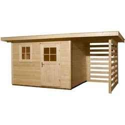 Weka 28 mm Gartenhaus 170 mit Anbau 385 x 211 cm - 50 % Rabatt auf Dacheindeckung