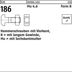 Hammerschraube DIN 186 FormB Vierkant 6-ktmutter BM 12x 110 Mu 4.6 10Stück